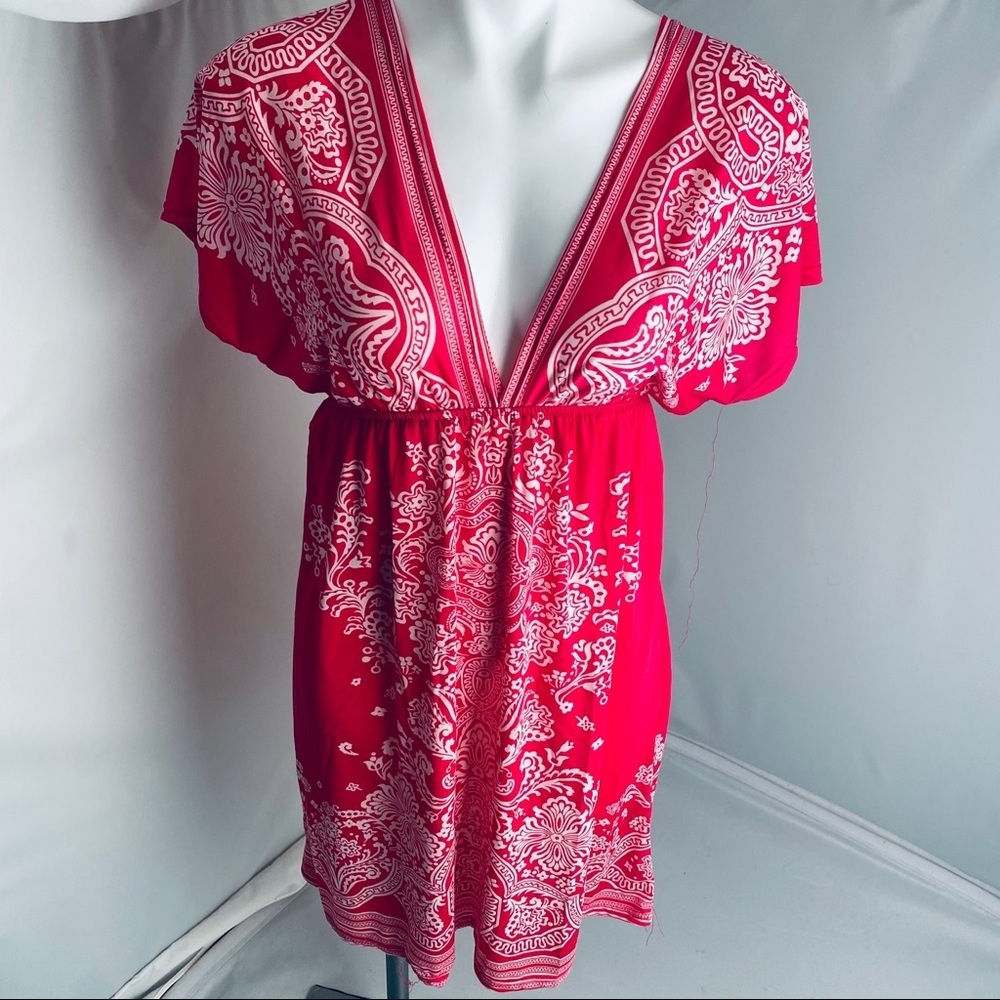 Second Skin NYC pink and white deep v cover-up